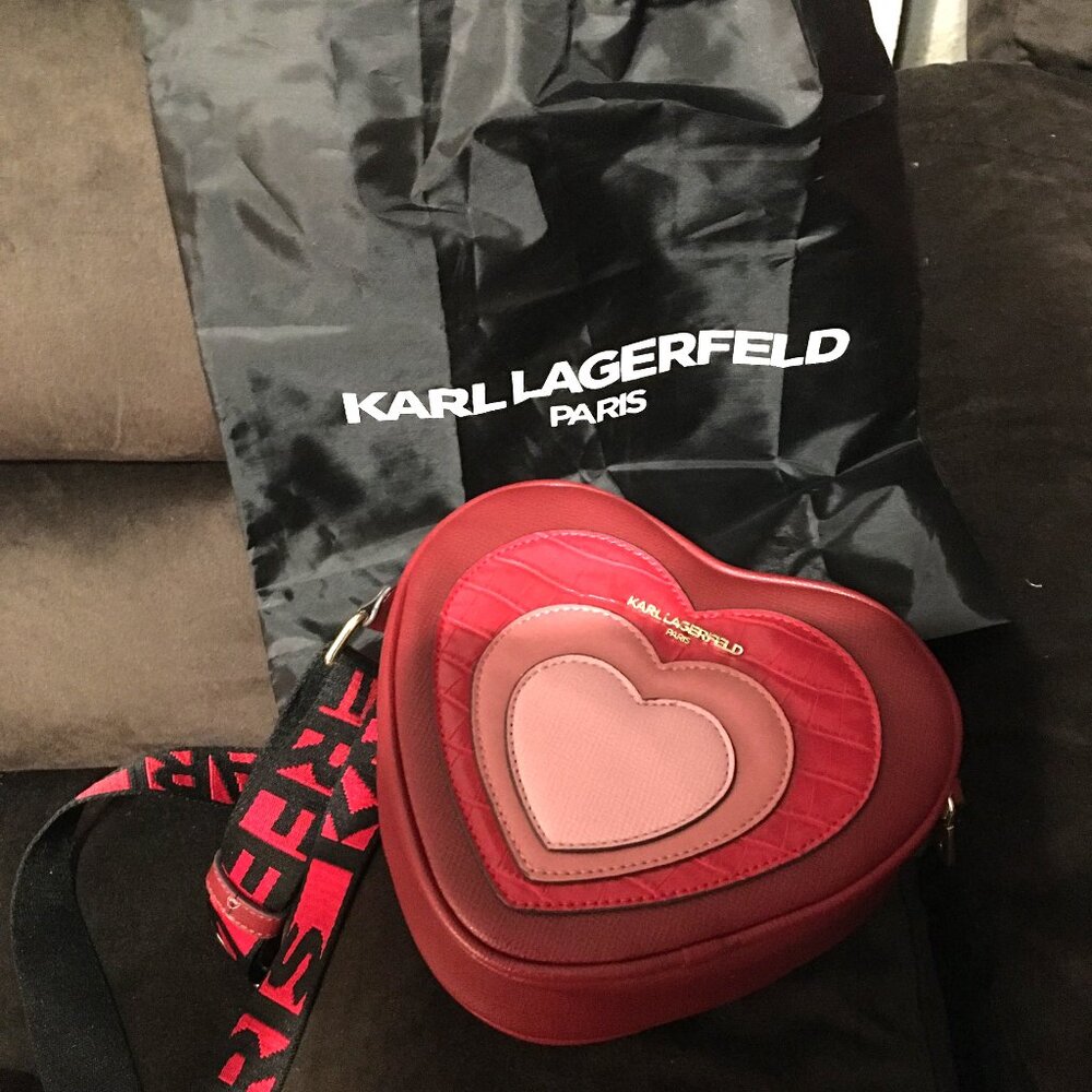 Karl Lagerfeld Maybelle Red Shades Heart Crossbody Purse NEW